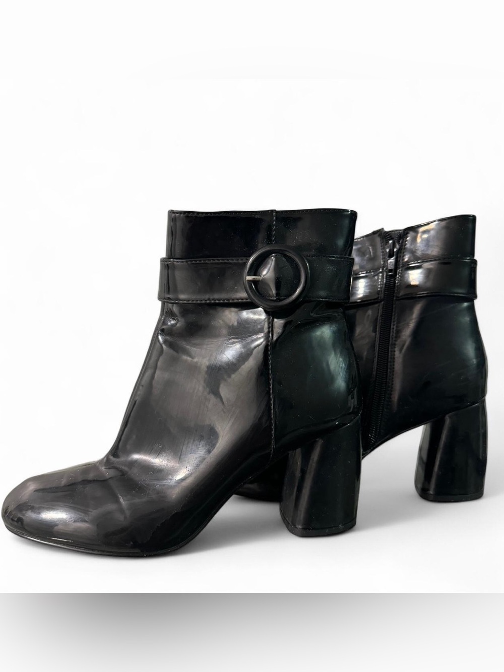 Steve Madden Black Rain Ankle Booties with Round Buckle